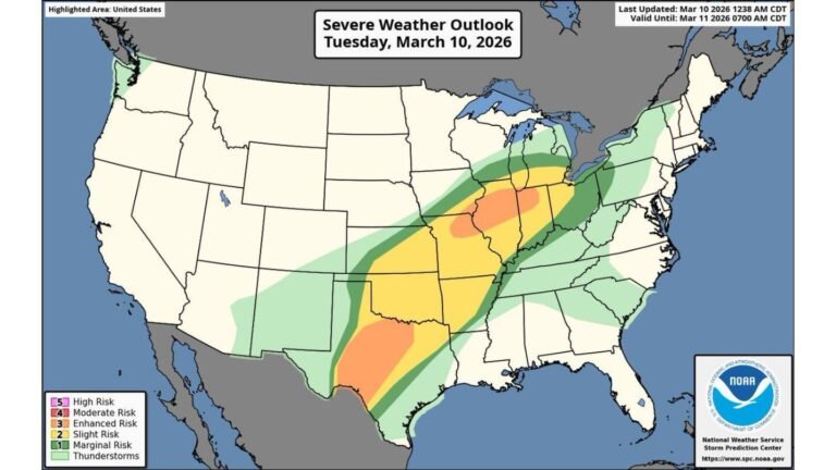 Dangerous Severe Weather Outbreak Targets Texas, Oklahoma, Missouri and Illinois Today as Strong Tornado and Giant Hail Threat Peaks