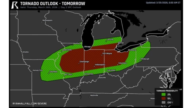 Dangerous Tornado Setup Targets Illinois Indiana Ohio and Michigan With Significant Storm Risk Thursday Night