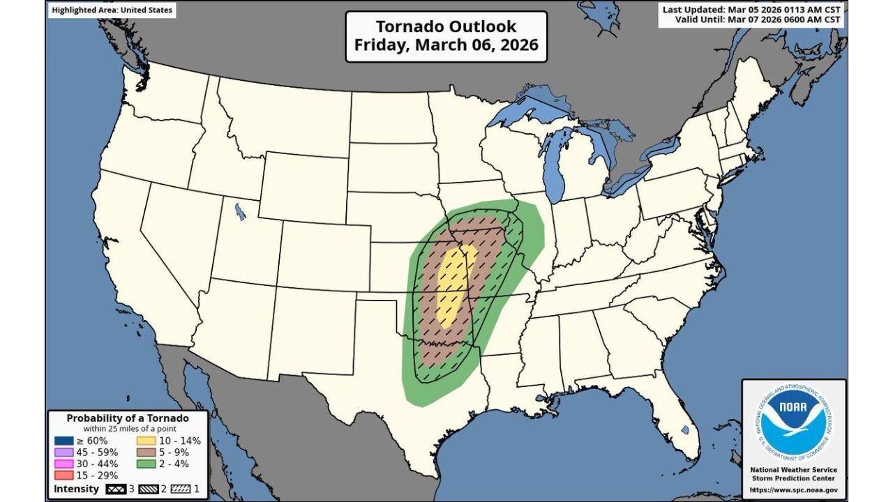 Expansive Tornado Risk Spreads From Texas Through Oklahoma, Kansas, Missouri and Into Illinois on Friday With Potential for Strong Tornadoes