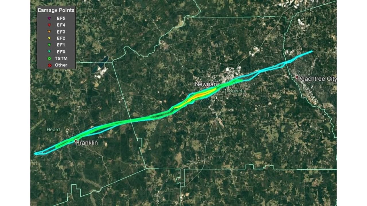 Georgia Including Newnan, Franklin and Peachtree City Marks 5 Years Since EF4 Tornado Tracked 39 Miles Across Heard, Coweta and Fayette Counties
