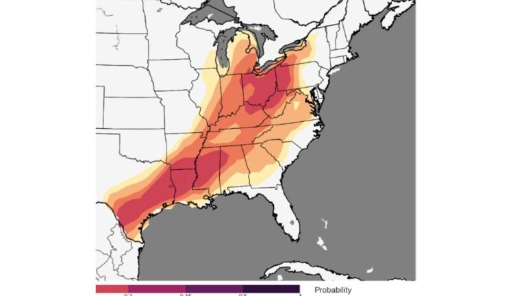 High Severe Weather Probability Corridor From Texas to Ohio Valley: Deep South and Mid-South Face Elevated Risk Stretching Toward the Great Lakes