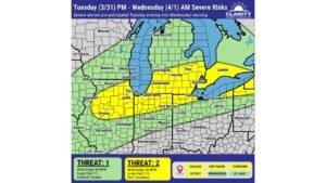 Illinois, Indiana, Michigan, Ohio Face Two-Round Severe Storm Threat With Overnight Hail Then Tuesday Night Wind and Tornado Risk