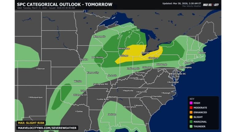 Illinois, Indiana, Ohio, Michigan Face Severe Storm Risk Tuesday With Damaging Winds, Large Hail and Isolated Tornado Threat