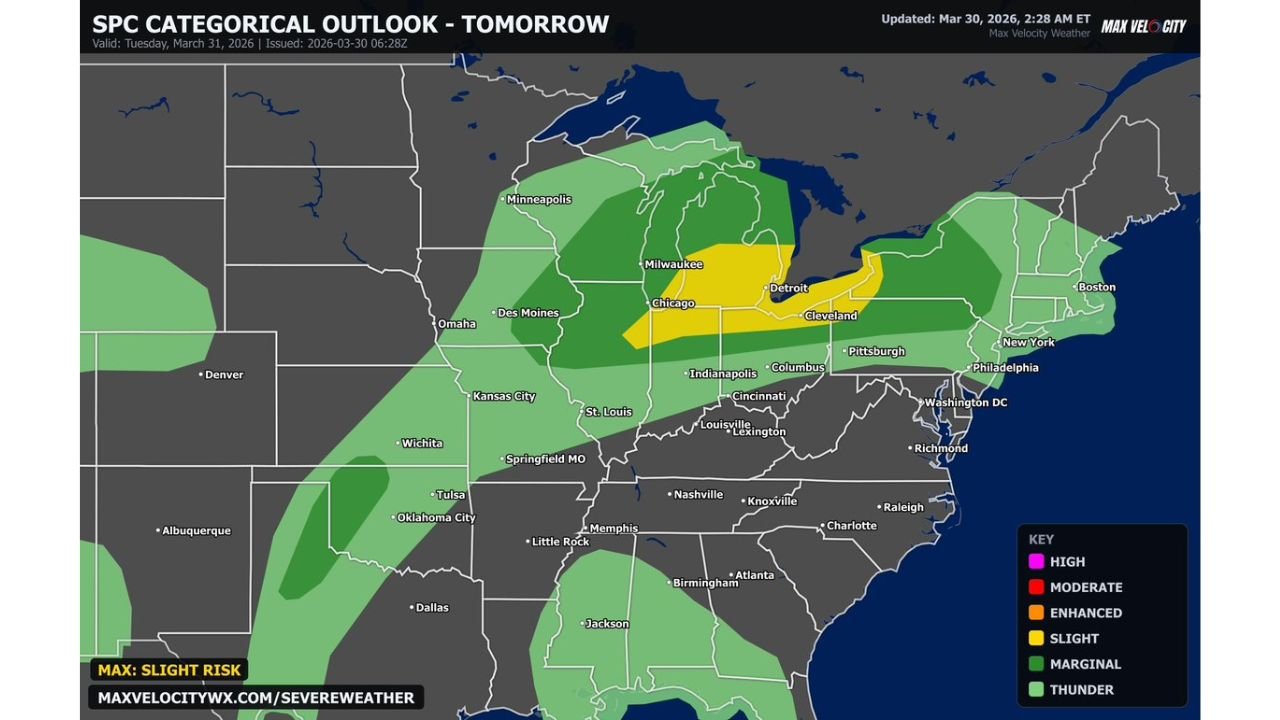 Illinois, Indiana, Ohio, Michigan Face Severe Storm Risk Tuesday With Damaging Winds, Large Hail and Isolated Tornado Threat
