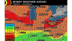 Illinois, Indiana, Ohio, Michigan and Wisconsin Brace for 40–60 MPH Wind Gusts as Strengthening Great Lakes Low Tracks from Chicago to Detroit and Cleveland