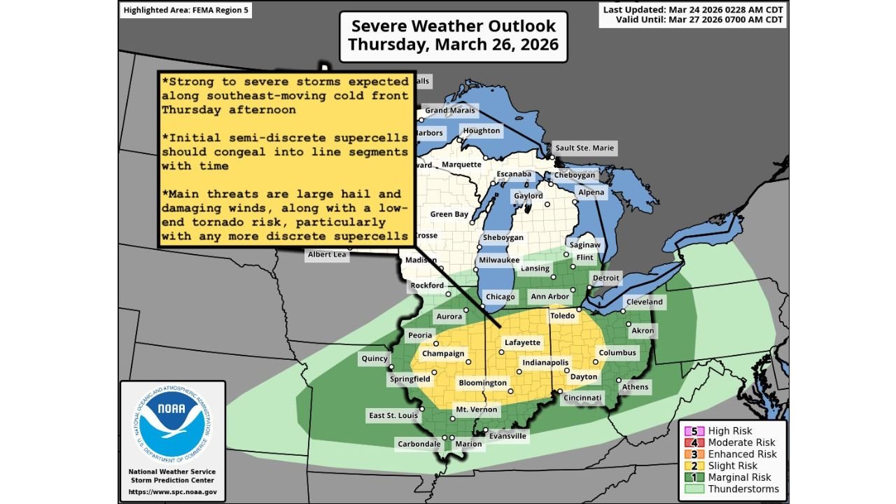 Illinois Indiana Ohio Under Severe Storm Threat Thursday Afternoon With Hail Wind And Possible Tornado Risk