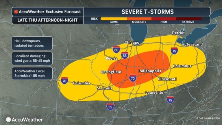 Illinois, Indiana and Ohio Including Chicago, Indianapolis and Columbus Face Severe Thunderstorms With Damaging Winds and Flood Risk Thursday