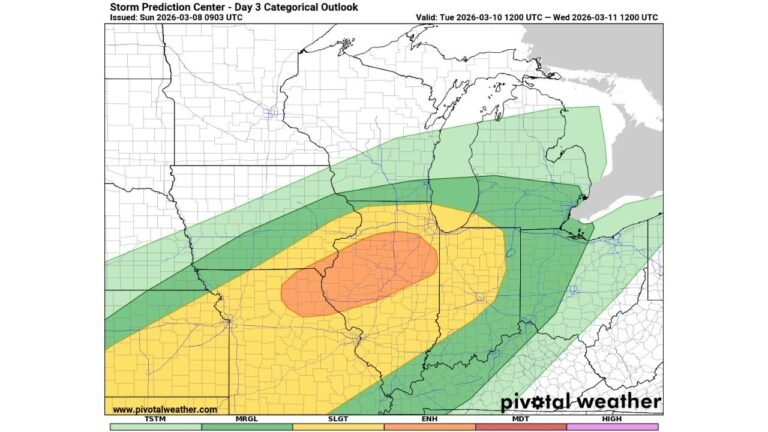 Illinois, Missouri and Indiana in the Bullseye Tuesday: Enhanced Risk Signals Potential for Tornadoes, Giant Hail and Destructive Winds