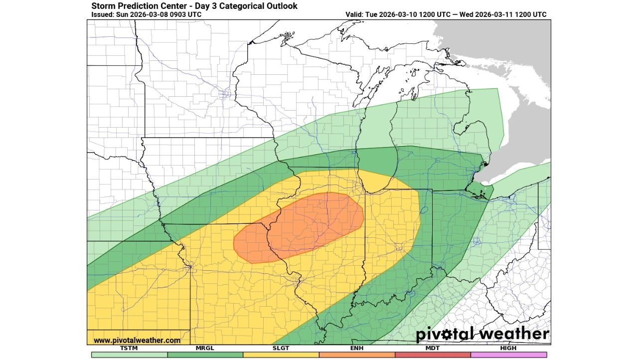 Illinois, Missouri and Indiana in the Bullseye Tuesday: Enhanced Risk Signals Potential for Tornadoes, Giant Hail and Destructive Winds