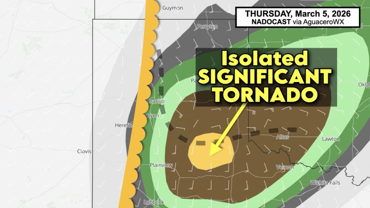 Isolated Significant Tornado Risk Emerging From Amarillo to Altus Along Highway 287 Thursday Evening