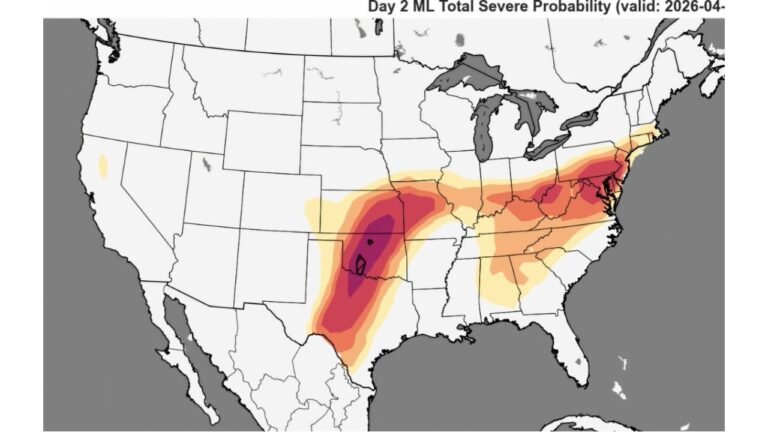 Kansas, Oklahoma, Texas, Kentucky, Virginia, Maryland, and New Jersey Face Higher-End Severe Weather Setup Wednesday April 1 as NSSL Machine Learning Model Signals All Severe Modes Possible Across the Plains and Eastern United States