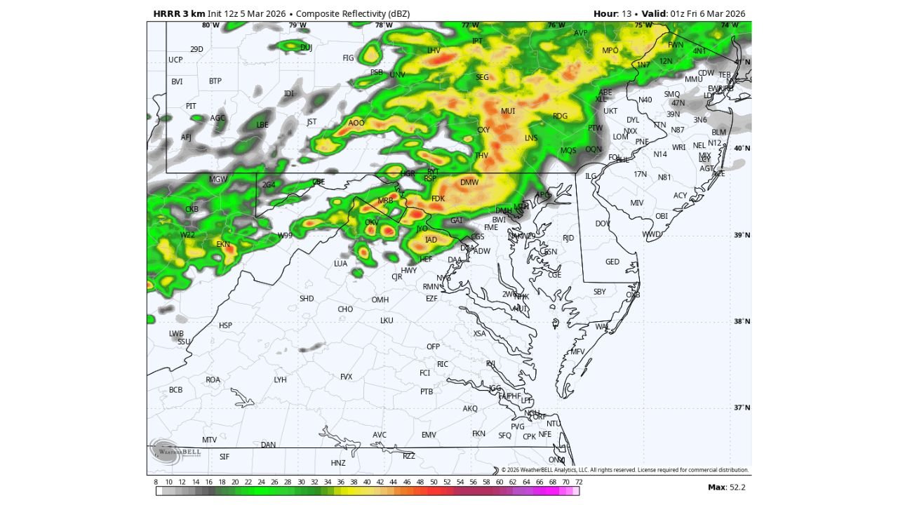 Loud Thunder Possible Across Maryland Tonight as Storms Develop Under Temperature Inversion From Frederick to Baltimore