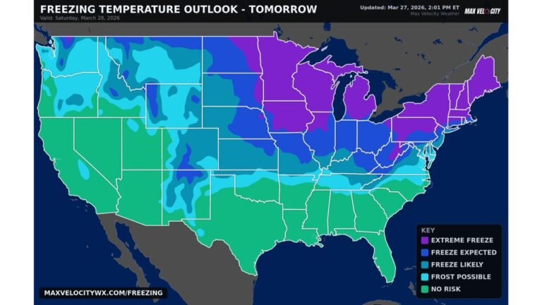 Minnesota, Wisconsin, Michigan, Iowa, Illinois, Indiana, Ohio, and Northeast States Face Widespread Freeze Tonight as Strong Cold Front Pushes South With Extreme Freeze Possible Across the Northern Tier