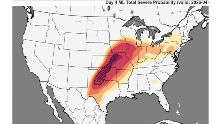 Missouri, Illinois, Arkansas, Iowa, Indiana, Kentucky, and Ohio Face Higher-End Severe Weather Threat Friday April 3 as NSSL Machine Learning Model Shows Strongest Signal of the Week With All Severe Modes Possible