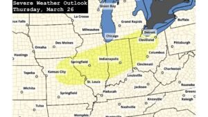 Missouri, Illinois, Indiana and Ohio in Focus for March 26 Severe Storm Threat With Large Hail and Damaging Winds Risk