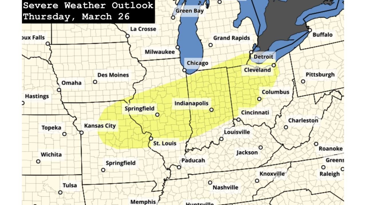 Missouri, Illinois, Indiana and Ohio in Focus for March 26 Severe Storm Threat With Large Hail and Damaging Winds Risk