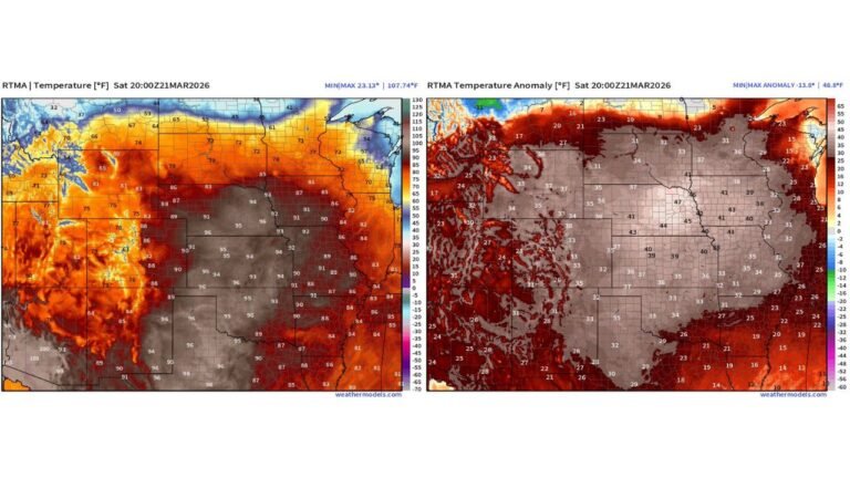Nebraska, Kansas, Oklahoma and Texas Hit With Rare March Heat Wave as Temperatures Surge Into 90s and Anomalies Near 50 Degrees Above Normal