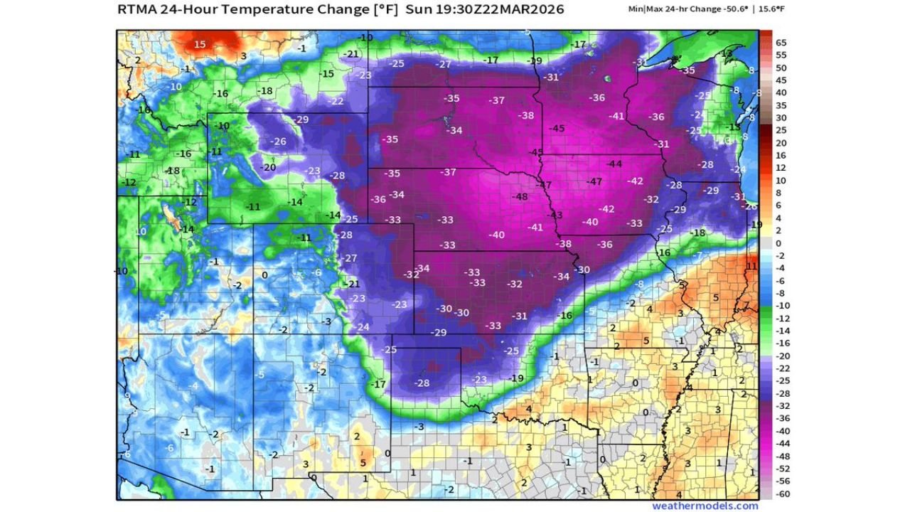 Nebraska and Iowa See Stunning 50-Degree Temperature Crash as Cold Front Ends Record Heat Across Central Plains