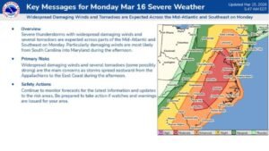 North Carolina, South Carolina, Virginia, Maryland, Pennsylvania and Washington DC in Path of Dangerous Two-Day Severe Weather Outbreak With Tornadoes and Damaging Winds