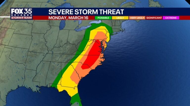 North Carolina, South Carolina, Virginia, Maryland, and Washington DC Face Rare Level 4 Severe Storm Risk Monday With Tornadoes and 75+ MPH Winds Possible