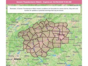 North Carolina, South Carolina and Georgia Under Severe Thunderstorm Watch Until 11 AM With Damaging Winds and Heavy Rain Possible