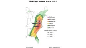 North Carolina, Virginia, Maryland and Washington DC Face Rare Level 4 Severe Storm Risk Monday With Tornadoes and Damaging Winds Expected