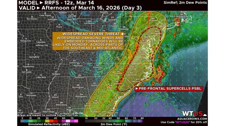 North Carolina, Virginia, Pennsylvania & New Jersey Under Widespread Severe Storm Threat as Damaging Winds and Embedded Tornadoes Target the Southeast and Mid-Atlantic