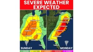 North Carolina, Virginia, Washington DC and Pennsylvania Brace for Dangerous Severe Weather Outbreak Monday After Sunday Storms Sweep Mississippi Valley