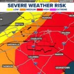North Carolina and South Carolina Facing High Severe Weather Risk Late Sunday into Monday as Damaging Winds and Tornado Threat Target Charlotte, Raleigh and Columbia