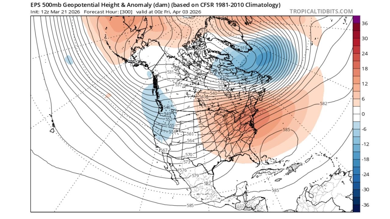 Northeast and Mid-Atlantic Including New York, Pennsylvania and North Carolina Set for Early April Warm Surge With 60s and 70s as Strong Ridge Builds