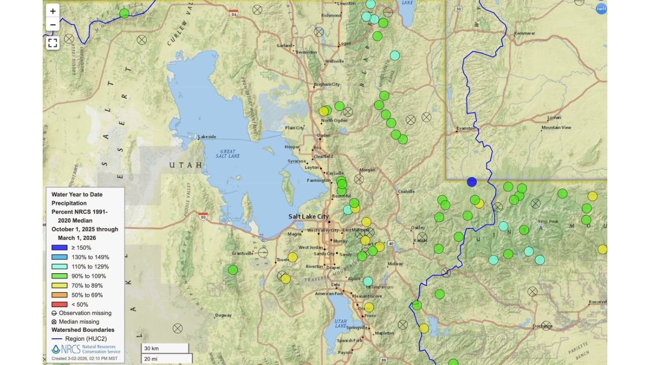 Northern Utah Mountains Near 100% of Normal Precipitation While Salt Lake City, Ogden and Provo Show Mixed Water Year Totals