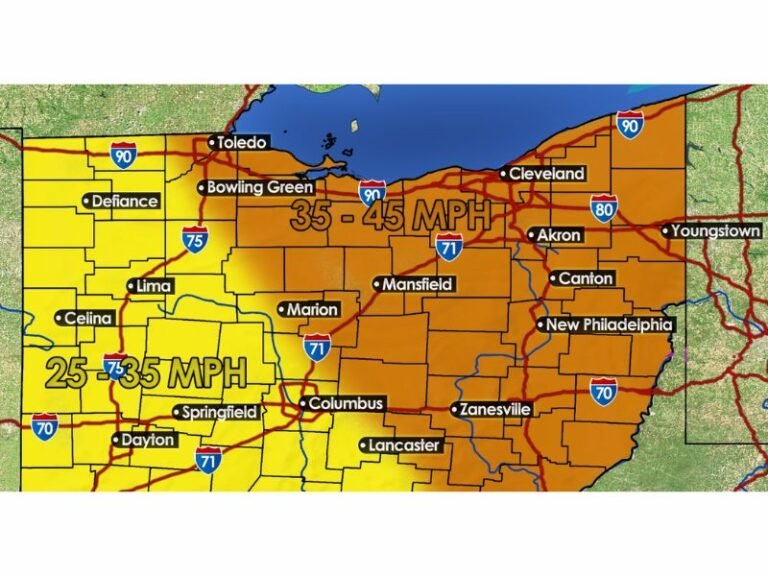 Ohio Cities Including Cleveland, Toledo, Akron, Columbus and Youngstown Facing 35–45 MPH Wind Gusts Friday as Another Windy System Sweeps Through Region