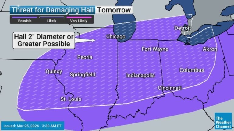 Ohio Indiana Illinois and Michigan Face Tornado Risk Level 4 Thursday With Large Hail and Nighttime Storm Threat