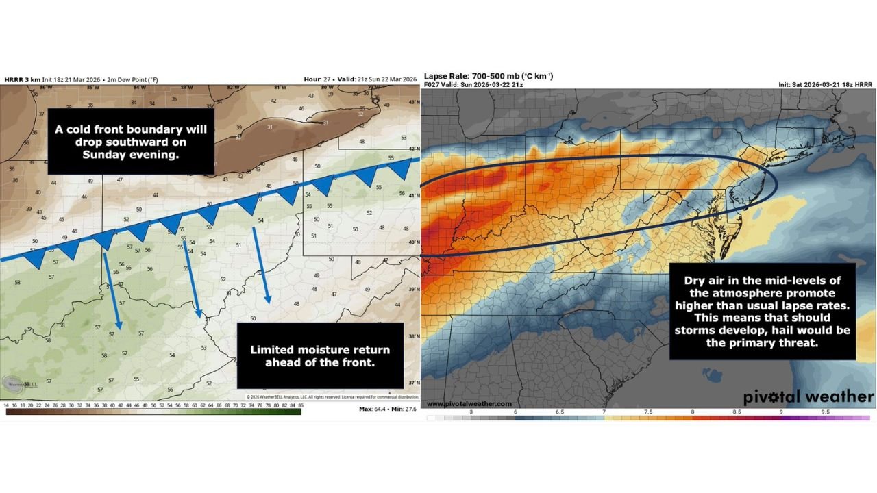 Ohio, Indiana, Pennsylvania and I-70 Corridor Face Conditional Sunday Severe Storm Threat With Large Hail as Primary Risk