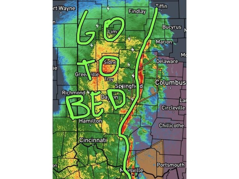 Ohio Storm Line Pushes East Past Dayton and Lima Overnight as Severe Threat Fades Toward Columbus