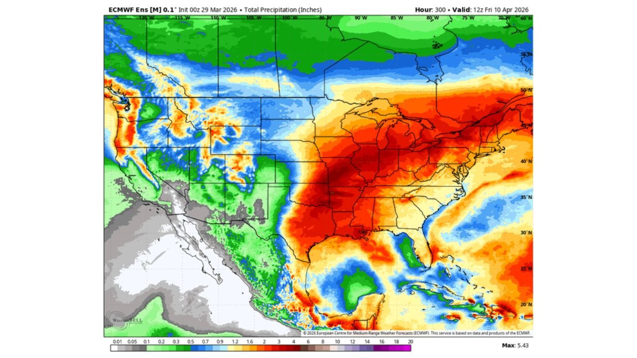 Oklahoma, Kansas, Missouri, Arkansas, Tennessee, Mississippi, Alabama, and Ohio Valley Brace for Active Early April Weather Pattern as ECMWF Signals 6 to 20-Plus Inches of Rain Through Mid-April