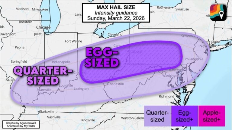Pennsylvania, Ohio, West Virginia and Maryland Face Sunday Supercell Threat With Egg-Sized Hail Up to 2 Inches Possible