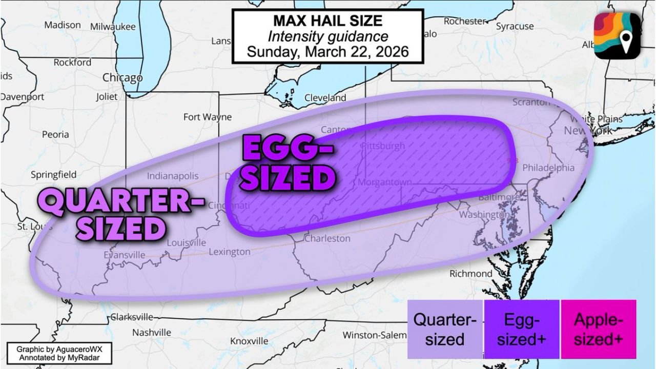 Pennsylvania, Ohio, West Virginia and Maryland Face Sunday Supercell Threat With Egg-Sized Hail Up to 2 Inches Possible