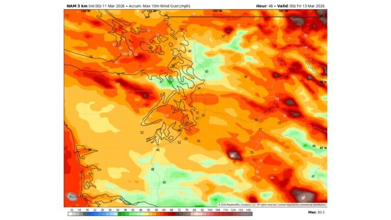 Powerful Westerly Surge Threatens Washington’s Puget Sound and Strait of Juan de Fuca as 50–70+ MPH Wind Gusts Raise Power Outage Concerns