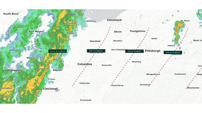 Record-Breaking Warmth Before the Storm: Line of Thunderstorms Targets Columbus by Late Morning, Pittsburgh Early Afternoon After May-Like Morning Surge