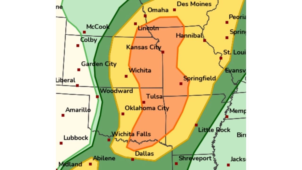 Severe Storm Corridor Expands from Dallas, Texas to Kansas City, Missouri as Isolated Tornado Threat Grows Across Oklahoma and Kansas
