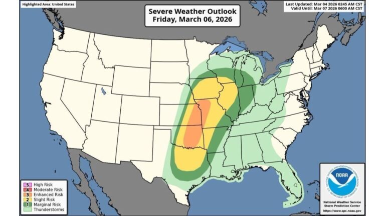 Significant Severe Weather Outbreak Possible Friday From Texas and Oklahoma Through Arkansas, Missouri, Illinois and Into the Midwest With Tornado, Large Hail and Damaging Wind Threat