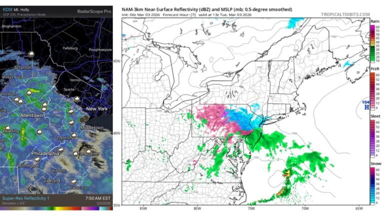 Sleet Falls Instead of Snow Across North Jersey and Northeast Pennsylvania as Forecast Models Miss Early-Morning Precipitation Type