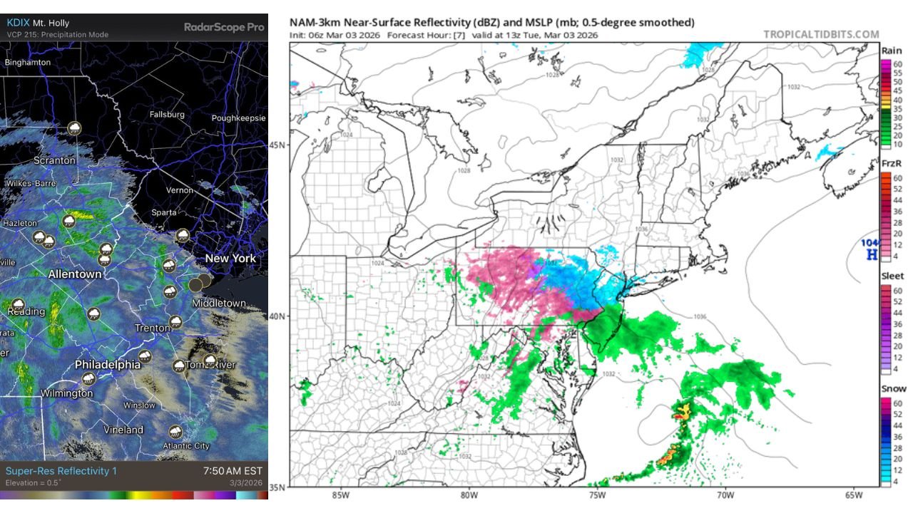 Sleet Falls Instead of Snow Across North Jersey and Northeast Pennsylvania as Forecast Models Miss Early-Morning Precipitation Type
