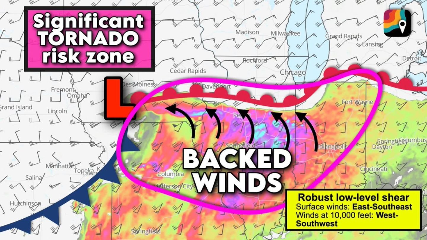 # Southeast Iowa, Central & Northern Illinois and Northwest Indiana Face Growing Concern for Strong (EF3+) Tornado Potential Tuesday as Backed Winds and 3,000+ CAPE Align Near Warm Front **Meta Title:** Tornado Concern Rising for IA, IL, IN Tuesday **Meta Description:** Southeast Iowa, central/northern Illinois and northwest Indiana could see strong tornado risk Tuesday as backed winds and extreme instability develop. Author: Cabarrus Weekly Weather Desk Category: US News IOWA, ILLINOIS & INDIANA — Concern is increasing for parts of southeast Iowa, central and northern Illinois, and northwest Indiana on Tuesday, March 10, as a potentially dangerous severe weather setup begins to take shape near a warm front draped across the region. Forecast analysis points to a corridor from **near Cedar Rapids and Davenport, Iowa, east through Peoria and Springfield, Illinois, and into northwest Indiana near Fort Wayne**, where the ingredients for significant severe weather may overlap. ## Tornado Parameter Raising Alarms Meteorologists are flagging elevated tornado parameters in this zone — especially near and just south of the warm front. If discrete supercells can become established in this environment, the setup could support: * A few tornadoes * Large, potentially tennis ball-sized hail * The possibility of a strong (EF3+) tornado The greatest concern appears focused along the warm front boundary, where wind fields and instability are expected to be most favorable for rotating storms. ## Backed Surface Winds Increase Rotation Potential One of the most notable features in this setup is the presence of **backed surface winds**. At ground level, winds are forecast to blow from the east-southeast. However, just 10,000 feet above the surface, winds shift dramatically to the west-southwest. That sharp directional change in the lowest two miles of the atmosphere creates: * Robust low-level wind shear * Increased storm-relative helicity * Enhanced rotation potential in supercells This type of wind profile strongly favors storms that can rotate efficiently — particularly those rooted near the warm front where shear is maximized. ## Explosive Storm Fuel for Early March Adding to the concern, forecast models are projecting **up to 3,000 units of storm fuel (CAPE)** across portions of the region. For early March, that level of instability is highly unusual. Historical comparisons suggest that CAPE values over 3,000 J/kg typically do not appear in this area until early May. Seeing this magnitude of instability 40 to 50 days earlier than average underscores how volatile the atmosphere may become Tuesday afternoon and evening. Such high instability supports: * Rapid storm growth * Strong updrafts * Enhanced hail production * Greater tornado potential when combined with shear ## Areas to Watch Closely The zone of greatest concern currently includes: * Southeast Iowa, including areas near Cedar Rapids and Davenport * Central Illinois, including Peoria and Springfield * Northern Illinois * Northwest Indiana, including areas near Fort Wayne Communities along and just south of the warm front should monitor forecast updates closely, as small shifts in that boundary could significantly alter where the highest tornado risk develops. ## Timing and Storm Mode Storms are expected to develop Tuesday afternoon and continue into the evening hours. If storms remain discrete supercells before transitioning into lines, the tornado and large hail risk would be maximized during that earlier phase. Later storm evolution into clusters or lines could shift the focus more toward damaging winds. ## Bottom Line A concerning early-March severe weather setup is taking shape across southeast Iowa, central and northern Illinois, and northwest Indiana. Backed surface winds, strong low-level shear, and unusually high instability for this time of year may create an environment supportive of significant severe storms — including the possibility of strong tornadoes near the warm front. CabarrusWeekly.com will continue to monitor forecast updates as confidence increases and details on timing and storm placement become clearer.