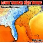 Southeast States Including Georgia South Carolina North Carolina and Florida See Cooler Sunday Temperatures As Weak Front Pushes Through Region