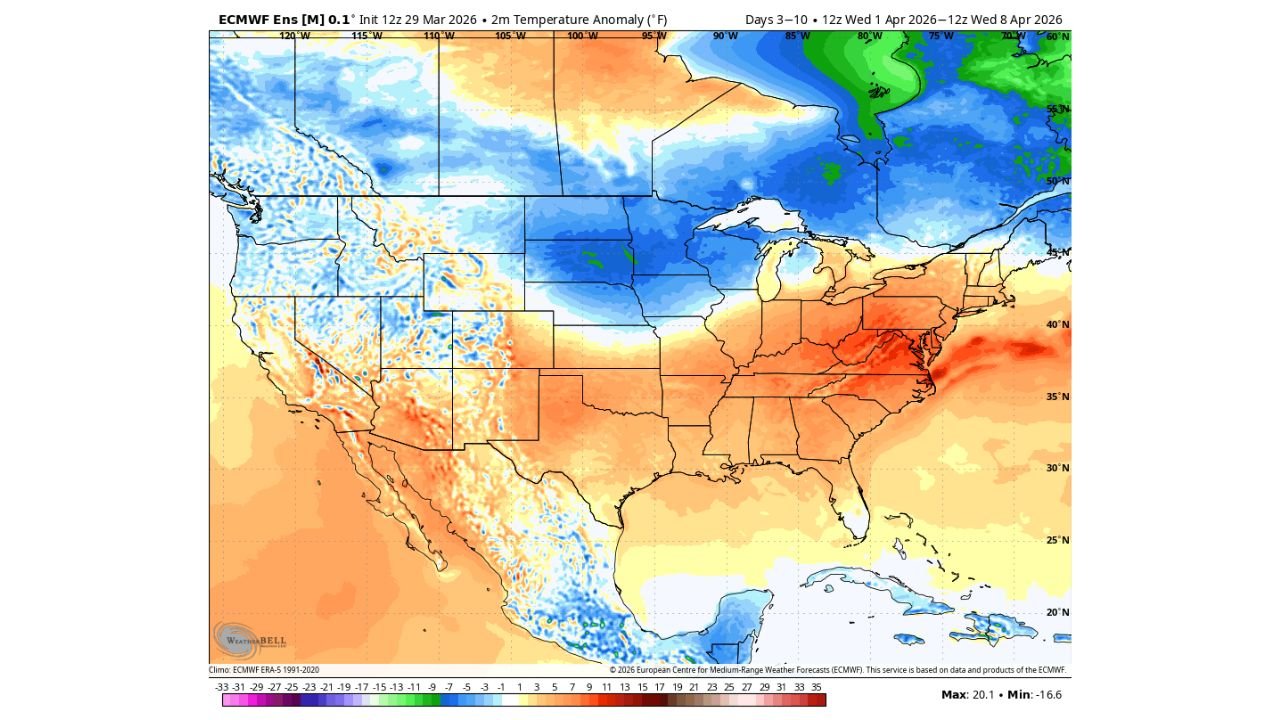 Southern States Warm Up While Northern Plains Stay Cool as Early April Temperature Pattern Splits United States