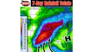 Spring Pattern Takes Hold as Southeast High Pressure Steers 4–7+ Inches of Rain from Texas Through Arkansas, Tennessee and Into the Ohio Valley