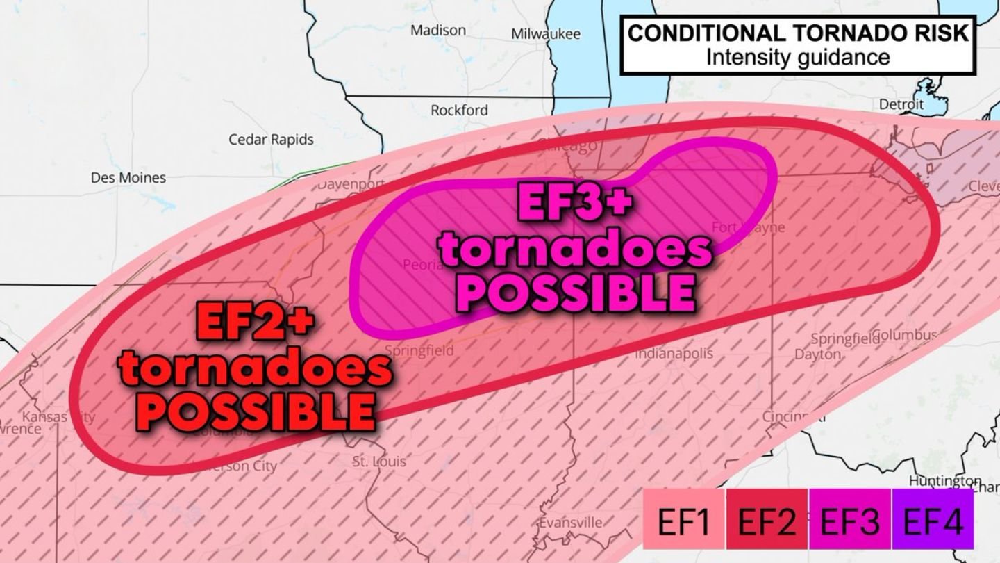 Storm Prediction Center Warns of Possible EF3+ Tornadoes This Evening Across Northern Illinois, Indiana and Southern Michigan