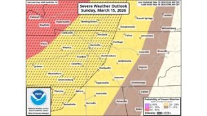 Tennessee, Kentucky and Northern Alabama in 15% Hatched Severe Risk Sunday Night as Nashville Region Braces for Potentially Intense Storms